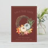 Rustieke donkere terracotta herfst Herfst pompoen  Save The Date (Staand voorkant)