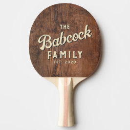 Rustieke donkere walnoten hout retro familienaam & tafeltennisbatje