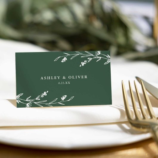 Rustieke Donkergroene Bloemen Wildflower Wedding Plaatskaartje