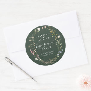 Rustieke donkergroene boho-wildbloem-huwelijksaank ronde sticker