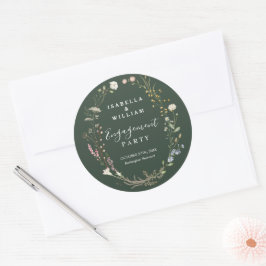 Rustieke donkergroene boho-wildebloem verlovingsfe ronde sticker