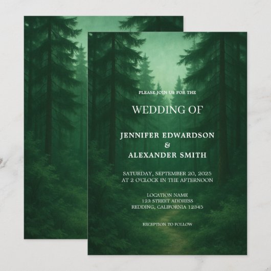 Rustieke donkergroene bos bruiloft kaart (Voorkant / Achterkant)