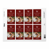Rustieke donkerrode trouwmonogram wijnfoto etiket (Full Sheet)