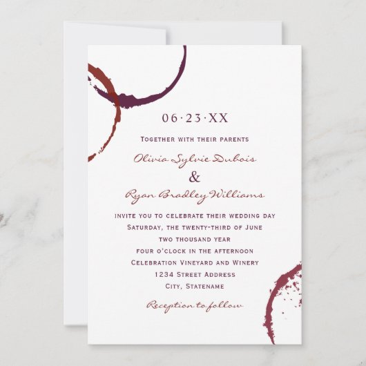 Rustieke donkerrode wijnvlek bruiloft uitnodiging (Voorkant)