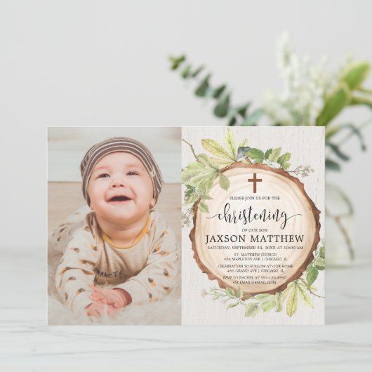 Rustieke doop foto bos herfst loof kaart (Staand voorkant)