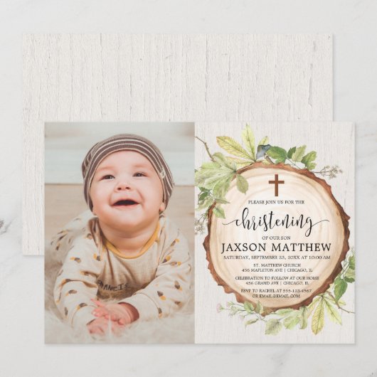 Rustieke doop foto bos herfst loof kaart (Voorkant / Achterkant)