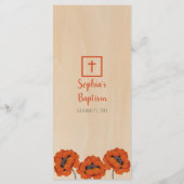 Rustieke Doop Meisje Klaprozen Hout Rood Handgesch Menu (Achterkant)