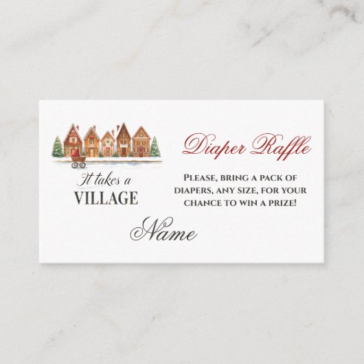 Rustieke Dorpshuizen Winter Baby shower Luier Informatiekaartje (Voorkant)