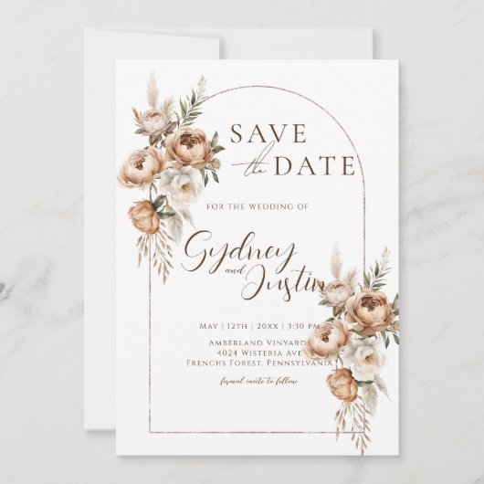 Rustieke Dread Floral Pampas Bruiloft Save The Date (Voorkant)