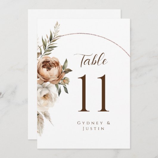 Rustieke Dread Floral Pampas Tafelnummers (Voorkant / Achterkant)