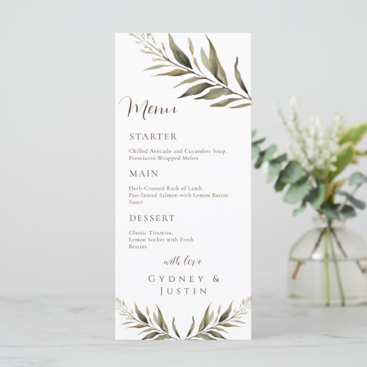 Rustieke Dread Floral Pampas Wedding Menu (Staand voorkant)