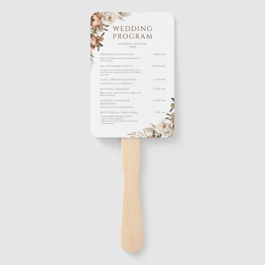Rustieke Dread Floral Pampas Wedding Programma's Handwaaier (Achterkant)