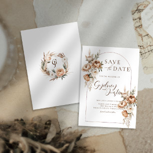 Rustieke Dread Floral Pampas Wedding Save The Date