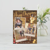 Rustieke Drie Fotocollage Gepersonaliseerde Kerst Feestdagenkaart (Staand voorkant)