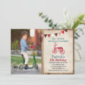 Rustieke  Driewieler Jongen Verjaardagsuitnodiging Kaart (Staand voorkant)