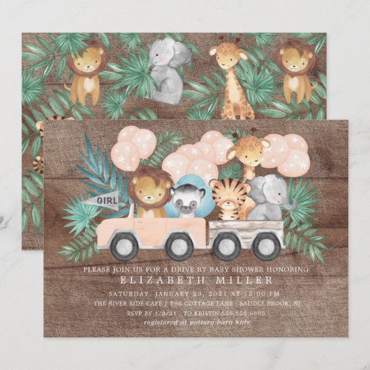 Rustieke Drive Door Oerwoud Dieren Meisjes Baby sh Kaart (Voorkant / Achterkant)