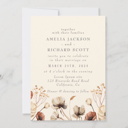 Rustieke Droge wilde bloemen Sage groen Bruiloft Kaart (Voorkant)