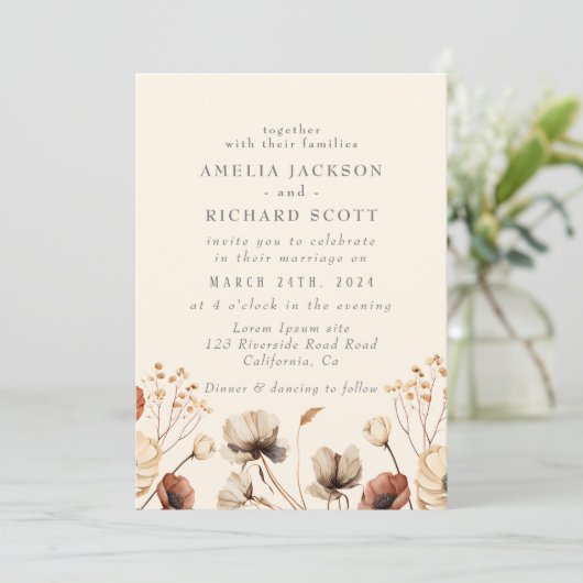 Rustieke  Droge wilde bloemen Sage groen Bruiloft Kaart (Staand voorkant)