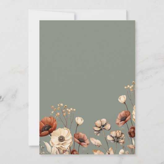 Rustieke Droge wilde bloemen Sage groen Bruiloft Kaart (Achterkant)