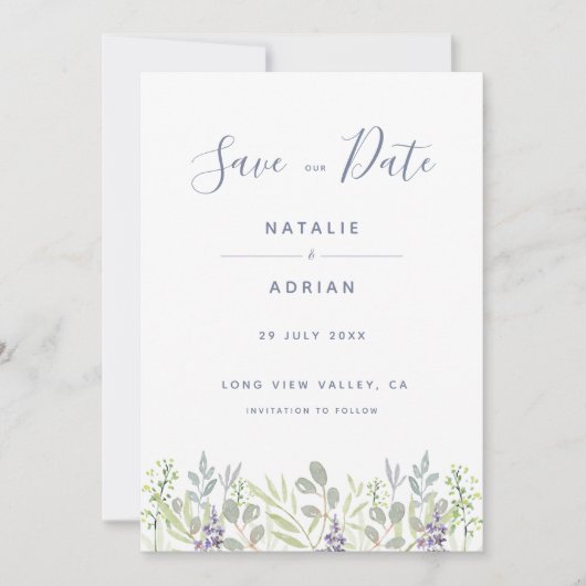 Rustieke dromerige land olijf rozemarijn save the date (Voorkant)