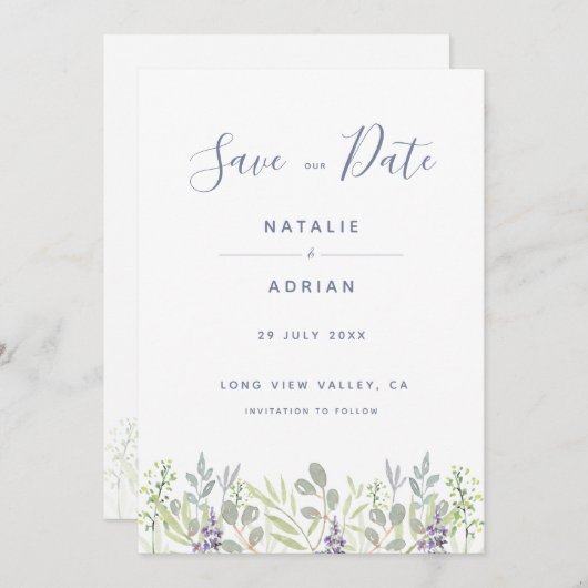 Rustieke dromerige land olijf rozemarijn save the date (Voorkant / Achterkant)