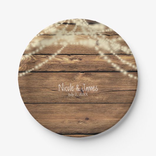 Rustieke Dromerige Lights & Hout Rustieke bruiloft Papieren Bordje (Voorkant)