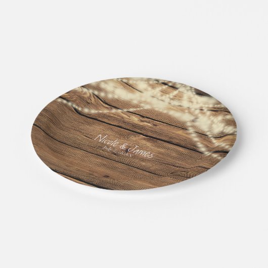 Rustieke Dromerige Lights & Hout Rustieke bruiloft Papieren Bordje (Gekanteld)