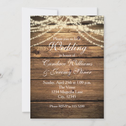 Rustieke Dromerige Romantische Lichten Huwelijksui Kaart (Voorkant)