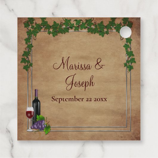 Rustieke druivenwijnstokken Bourgondische wijn bru Bedankjes Labels (Achterkant)