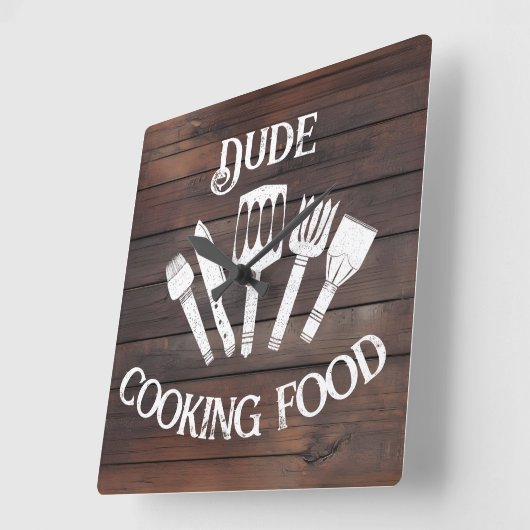 Rustieke 'Dude Cooking Food' Muurklok - Grappige B Vierkante Klok (Hoek)