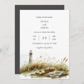 Rustieke duin picknick en vuurtoren strand bruilof kaart (Voorkant / Achterkant)