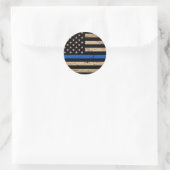 Rustieke Dunne Blauwe Lijn Amerikaanse Vlag Politi Ronde Sticker (Tas)