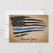 Rustieke dunne blauwe lijn vlag politieagent bedankkaart (Voorkant)