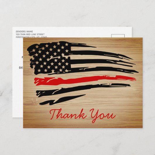 Rustieke dunne rode lijn brandweerman dank u briefkaart (Voorkant / Achterkant)