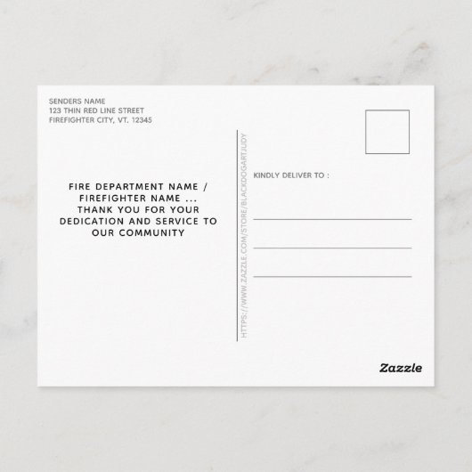Rustieke dunne rode lijn brandweerman dank u briefkaart (Achterkant)