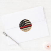 Rustieke dunne rode lijn vlag brandweerman dank u ronde sticker (Envelop)