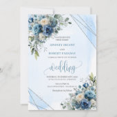 Rustieke Dusty Blauw Zilveren Bloemen Huwelijksuit Kaart (Voorkant)