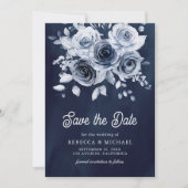 Rustieke Dusty Blauwe Bloemen Foto Marine Wedding Save The Date (Voorkant)