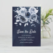 Rustieke Dusty Blauwe Bloemen Foto Marine Wedding Save The Date (Staand voorkant)