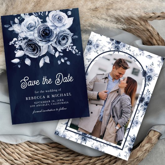 Rustieke Dusty Blauwe Bloemen Foto Marine Wedding Save The Date