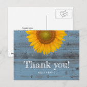 Rustieke Dusty Blue Barn Wood Zonnebloem Dank u Briefkaart (Voorkant / Achterkant)