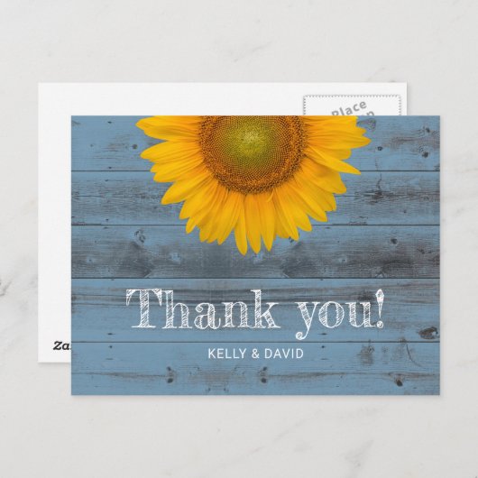 Rustieke Dusty Blue Barn Wood Zonnebloem Dank u Briefkaart (Voorkant / Achterkant)