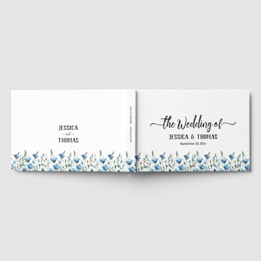 Rustieke Dusty Blue Boho Chic Wildflowers Wedding Gastenboek (Volledig)