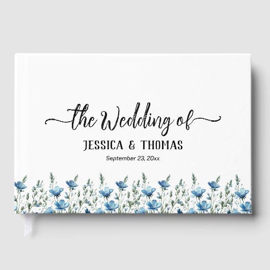Rustieke Dusty Blue Boho Chic Wildflowers Wedding Gastenboek (Voorkant)