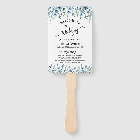 Rustieke Dusty Blue Boho Wildflowers Wedding Progr Handwaaier (Voorkant)