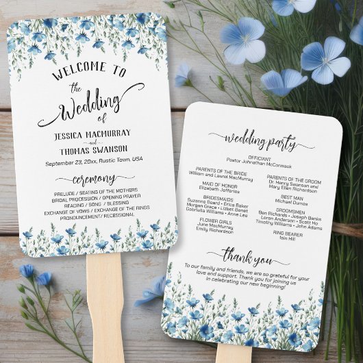 Rustieke Dusty Blue Boho Wildflowers Wedding Progr Handwaaier