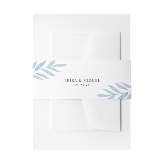 Rustieke Dusty Blue Botanical Elegant Wedding Uitnodigingen Wikkel (Voorkant Voorbeeld)