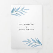 Rustieke Dusty Blue Botanische Foto Elegante Huwel Drieluik Uitnodiging (Cover)