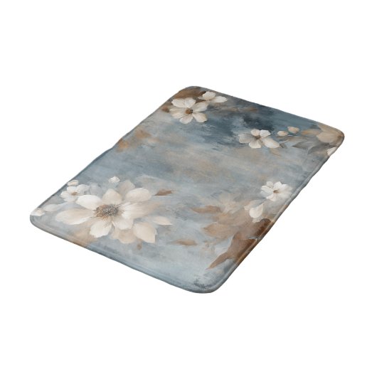 Rustieke Dusty Blue Brown Cream Boerderij Bloemen Badmat (Gekanteld)
