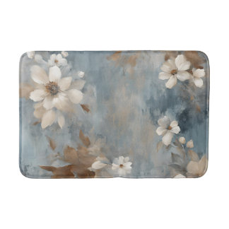 Rustieke Dusty Blue Brown Cream Boerderij Bloemen Badmat